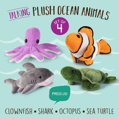 Plush Stuffed Ocean Animals | Plush Sea Creatures Set | Set of 4 Plush Ocean Animals | Octopus, Sea Turtle, Shark, & Clownfish | Baby Stuffed Anim...