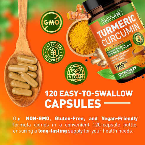 Turmeric Curcumin 1965mg with Ginger & BioPerine Black Pepper Extract - High Absorption 95% Curcuminoids for Joint & Antioxidant Support - Non-GMO...