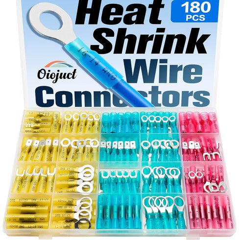 180Pcs Heat Shrink Wire Connectors Kit - Waterproof Marine Automotive Battery Electrical Crimp Terminals Set, Ring Fork Spade Butt Splices...