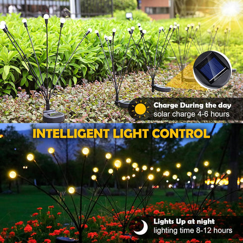 2 Pack Solar Garden Lights, 12 LED Solar Powered Firefly Lights, Starburst Swaying Light Waterproof, Solar Garden Decorative Lights, Outdoor Yard ...