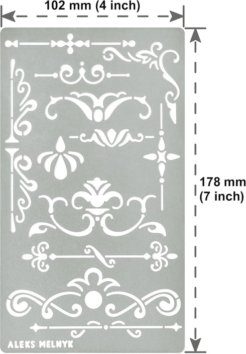 Aleks Melnyk No.5 Metal Journal Stencil, Wood Burning, Flowers and Vines, Ornament, Vintage, Stencil Patterns, Pyrography, Engraving, Template for...