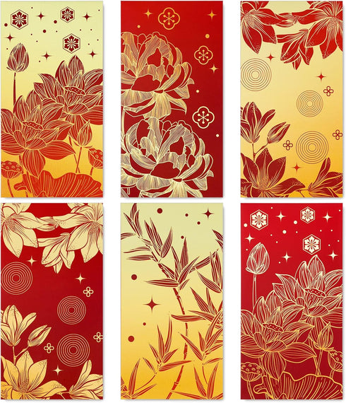 48Pcs Chinese New Year Red Envelopes 6 Classic Design Red Gold Hong Bao Lotus Peony Floral Spring Festival Lucky Money Pocket for Party Wedding Ch...