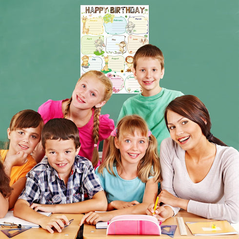 Fancy Land Happy Birthday Poster Chart Safari Animal for Classroom Bulletin Board Decorations 17” x 22”...