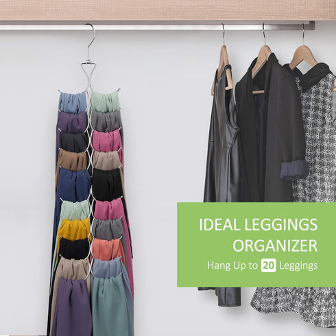 Legging Organizer for Closet, Yoga Pants Hanger 20 Storage Capacity, Space Saving Hanging Closet Organizers and Storage, Silver 1 Pack...
