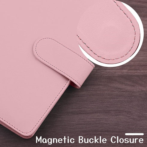 Antner A6 PU Leather Notebook Binder Refillable 6 Ring Budget Binder for A6 Filler Paper, Loose Leaf Personal Planner Binder Cover with Magnetic B...