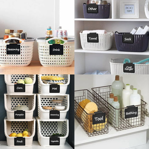 20 PCS Basket Bin Labels Clip on Removable PVC Kitchen Pantry Clip Label Holder for Basket Organization Box or Storage Bins-Includes1 White Chalk ...
