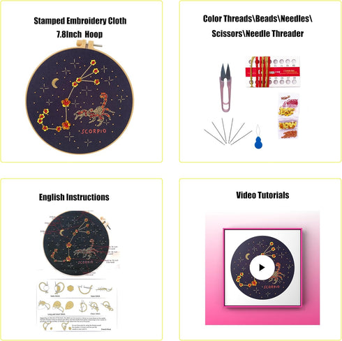 mozhijing constellation Embroidery Kit for Adults with Stamped Pattern, Round Beads for Embroidery DIY Crafting,Cross Stitch Beginner Kits with Fr...