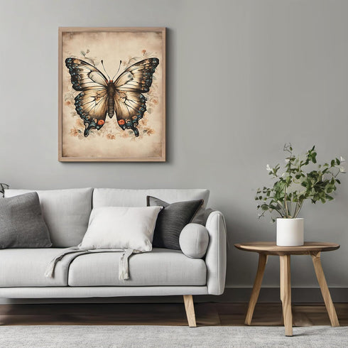 Posterizer 1 pcs- Beautiful butterfly with orange flowers-Art for Animal Lovers-Floral Botanical Art- Gift for Men Women Entrepreneur Teens-Decor ...