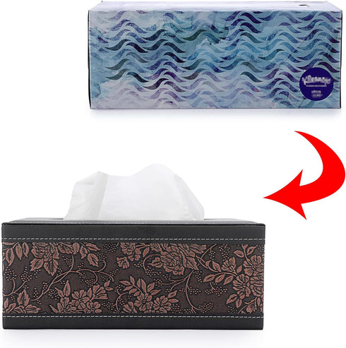 Sumnacon Tissue Box Cover Rectangule Leather Tissue Box with Magnetic Bottom,Stylish PU Tissue Box Holder for Bathroom Toilet Bedroom Living Room ...
