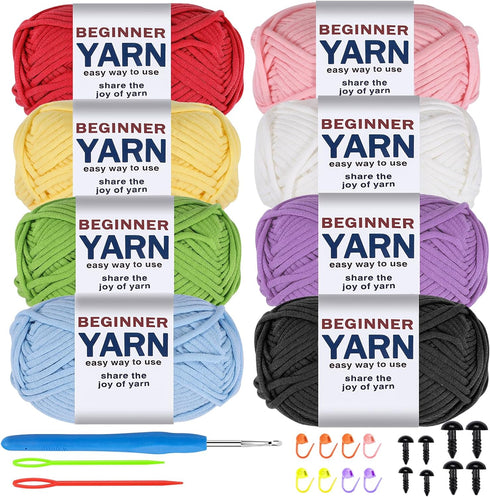 WSICSE 8x50g Beginner Crochet Yarn, Cotton Yarn for Crocheting Easy-to-See Stitches Chunky Thick Soft Yarn for Beginners Crocheting Kit Gifts......