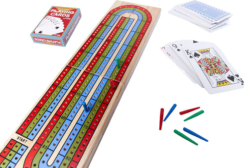 Family Classics Cribbage - Solid Wood Continuous 3 Track Board with Built-In Storage Compartment for Pegs...