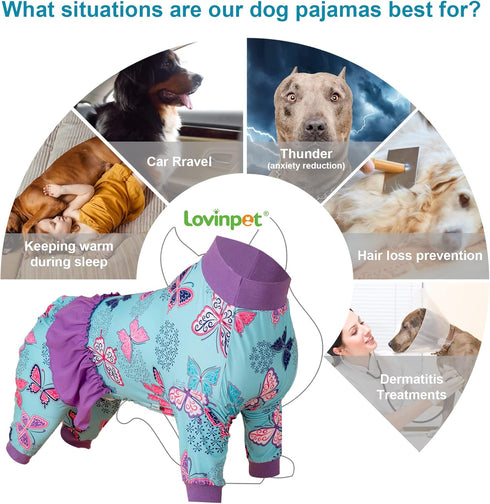 LovinPet Large Dogs Clothing - Post Surgery Comfort Pajamas, Lightweight Stretchy Fabric, Navy Butterfly Wings Print, Large Dog Pajamas, Undershir...