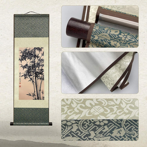 AtfArt Asian Wall Decor Beautiful Silk Scroll Painting Bamboo Leaf Plant - Ancient Bamboo Oriental Decor Chinese Art Wall Scroll Wall Hanging Pain...