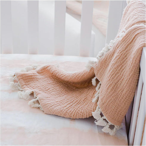 Crane Baby Soft Cotton Crib Mattress Sheet, Fitted Sheet for Cribs and Toddler Beds, Pink Tie-Dye, 28”w x 52”h x 9”d...