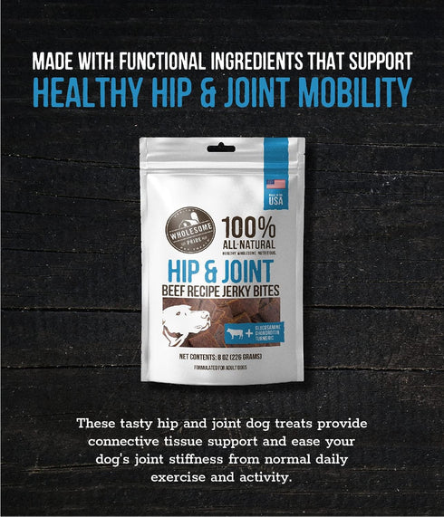 Wholesome Pride Functional Dog Hip & Joint Support Beef Recipe Jerky Bites Dog Treats - 8 oz...