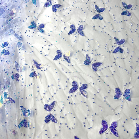 Sparkling Color Butterfly Sequin Fabric White Tulle Mesh Embroidered Lace Material Perfect for DIY Crafts and Fashion Projectsor Sewing Dress (2 Y...