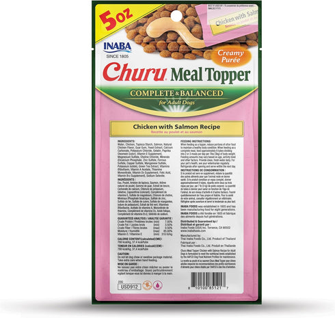 INABA Churu Meal Topper for Dogs, Complete & Balanced, Creamy, Lickable Purée Dog Food Toppers, 1.69 Ounce Tube, 3 Tubes (3 per Pack), Chicken wit...