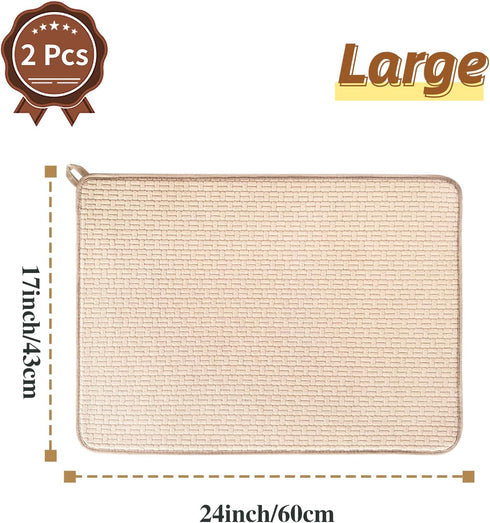 2 Pack XXL Large Microfiber Dish Drying Mat,24*17 inch Absorbent Dish Drainer Kitchen Counter,Dish Drying Pad for Countertops,Sinks,Draining Racks...