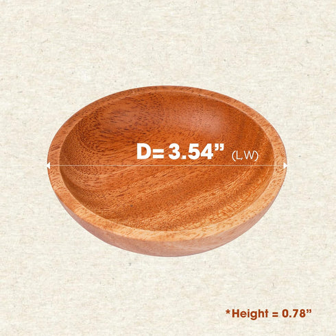 Mini Wooden Bowl Set of 4 (3.54" Diameter x 0.78" Height) for Condiments, Dip Sauce, Ketchup, Small Wood Bowl for Jam, little Prep, Olive (Round)...