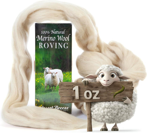 Desert Breeze Distributing 100% Natural Merino Wool Roving - Premium Combed Top Merino Roving Wool - Tapestry, Spinning, Wet Felting & Needle Felt...