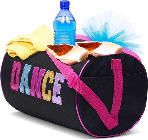 Dance Duffle Bag for Girls, Water-resistant Kids Travel Bag with Adjustable Carry On and Handy Pouch, Dance Accessories For Girls -Black One Size...