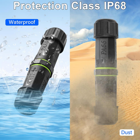Waterproof Electrical Cable Connector 3 Pin IP68 Outdoor Cable Waterproof Coupler Support to 3.5-10mm Wire Diameter for outdoor billboards, tunnel...