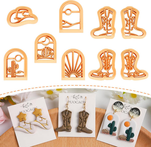 Puocaon Western Polymer Clay Cutters - 9 Pcs Clay Cutters for Earrings Making, Cowboy Hat Boot Clay Cutters Set, Rising Sun Clay Jewelry Cutters, ...