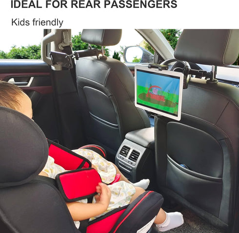 Car Headrest Tablet Mount, Backseat Seat Universal Tablet Cell Phone Holder 360° Swivel Rotating Angle Adjustable Stretchable for iPad iPhone, Sam...
