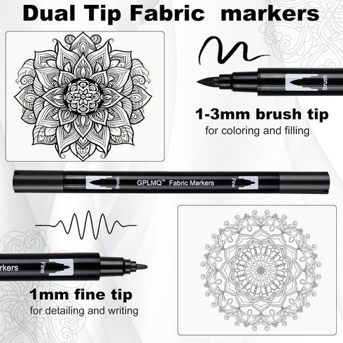 Black Fabric Markers - Dual Tips Fabric Marker Permanent for Clothes, Non-Toxic, No Fading, No Bleeding Fabric Paint Pens for Personalizing Shirts...