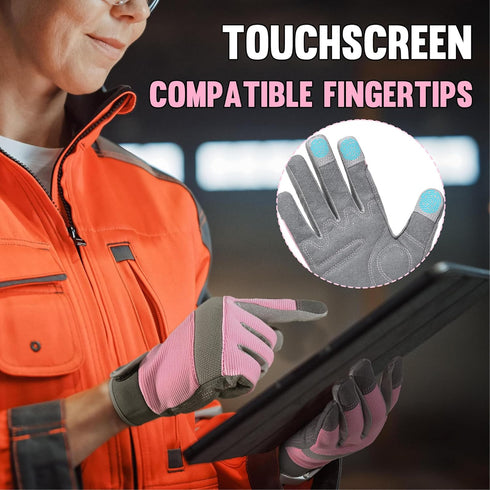 HANDLANDY Womens Work Gloves with Grip, Safety Moving Driving Gloves Touch Screen, Utility Yard Workers Gloves Pink (Grey- pink, Small (Pack of 1)...