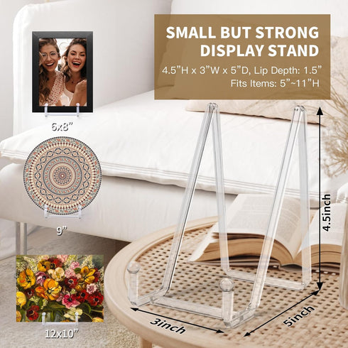 2 Pack Plate Stands for Display, 4.5 Inch Clear Acrylic Square Holder Stand Tabletop Picture Frame Stand Easel for Book, Decorative Plate, Plaque,...