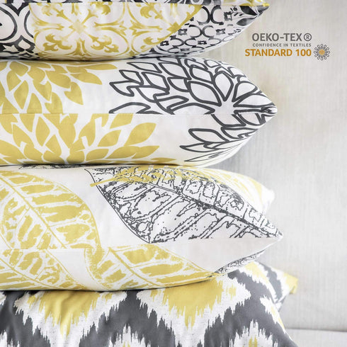 Phantoscope Set of 4 New Living Series Leaf Geometric Yellow and Grey Throw Decorative Pillow Cover Cushion Cover 18 x 18 inches 45 x 45 cm...