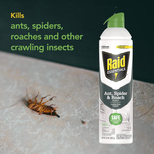 Raid Essentials Ant Spider, and Roach Killer Aerosol Spray, Child & Pet Safe, Kills Insects Quickly, for Indoor Use, 10 oz...