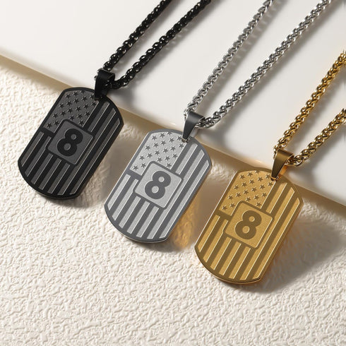 Baseball Football Basketball Soccer Number Necklace for Men Boys Son Boyfriend Grandson Nephew Brother Daughter, American Flag 0-99 Stainless Stee...