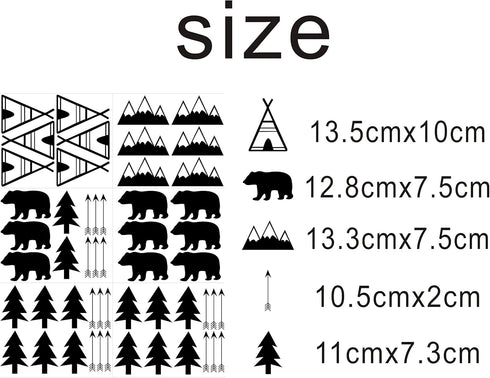 Woodland Wall Decal, Bears, Arrow, Teepees, Trees and Mountains Decor, Matte Vinyl Wall Stickers for Baby Bedroom, Nursery Wall Decals(Y05) (Black...