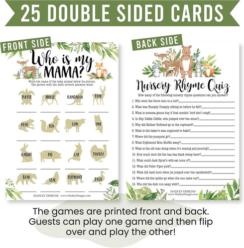 Hadley Designs Hilarious Baby Shower Games Set – 25 Double-Sided Cards for 25 Guests, 2 Games, Baby Animal Matching, Nursery Rhyme, Gender Neutral...