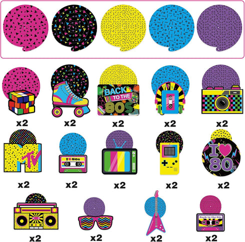 Bessmoso 28PCS 80s Party Decorations – Retro Hanging Swirls & Ceiling Streamers for 1980s Throwback Birthday, Neon Back to The 80’s Party Supplies...