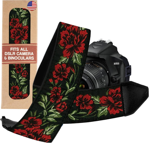 Art Tribute Camera Strap for All DSLR and Mirrorless Cameras Including Binoculars. Universal Neck Crossbody & Shoulder Floral Cotton Elegant Camer...