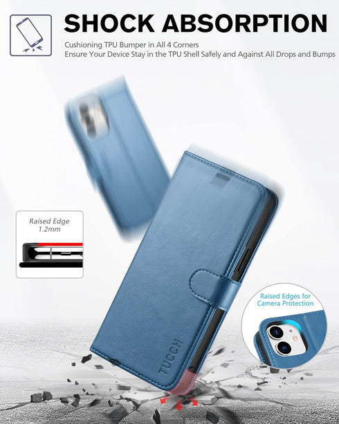 TUCCH Wallet Case, iPhone 12 Pro/12 5G, Lake Blue, TPU Shockproof Inner Shell, PU Leather, RFID Blocking, Card Holder, Magnetic Stand, Compatible ...