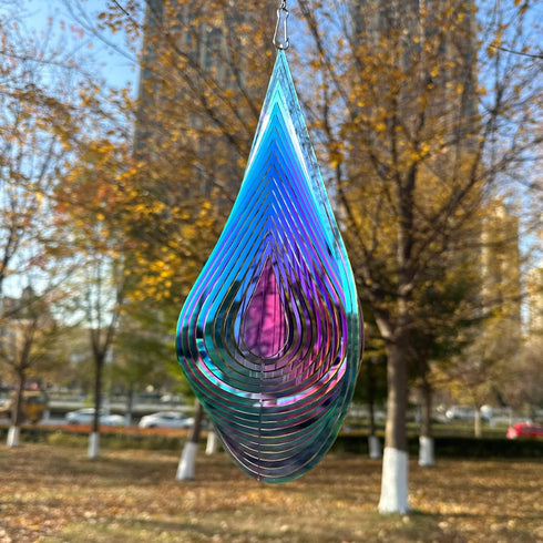 Wind Spinner Outdoor Metal 3D Wind Spinner Hanging Yard Garden Decor Gifts Stainless Steel Water Drop-Shaped Spinners with 360° Rotating Hook...