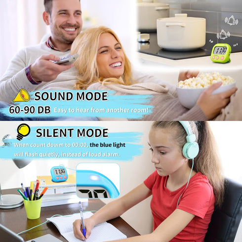 Timer for Kids Teachers Digital Kitchen Timers for Cooking Large Magnetic Classroom Timer 2Pack-Blue Green...