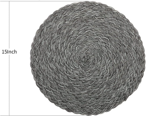 Topotdor Round Placemats Heat-Resistant Stain Resistant Anti-Skid Washable Polyproplene Table Mats Placemats (Braided-Gray, Set of 4)...