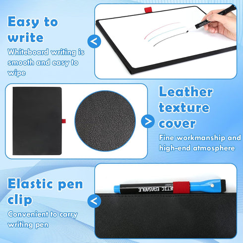 Double-Sided Whiteboard - Portable, 12" x 9" Dry Erase Boards with 3 Markers, Eraser and Stylish Red Elastic Pen Tray for Office, Education and Ho...