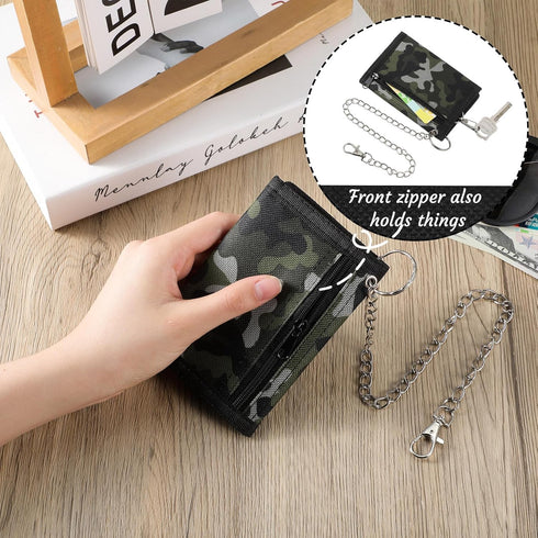 3 Pcs RFID Kids Wallets for Boys Men Girls Trifold Wallets with Chain Clip and Zipper Pocket Camouflage Wallet for Kids Teen Birthday Gift, Camo G...