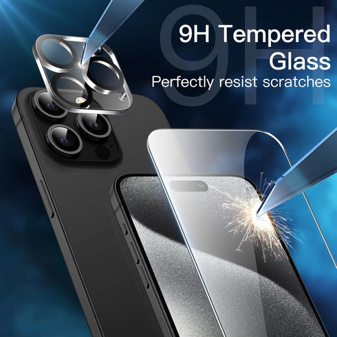 JETech 5 in 1 Case for iPhone 15 Pro Max 6.7-Inch with 2-Pack Each Tempered Glass Screen Protector and Camera Lens Protector, Non-Yellowing Shockp...