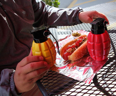 Caliber Gourmet Condiment Dispenser Set. Grenade Shape for BBQ Grill, Camping & Picnics, Ketchup Mustard Bundle Set, Red & Yellow, Home & Kitchen,...