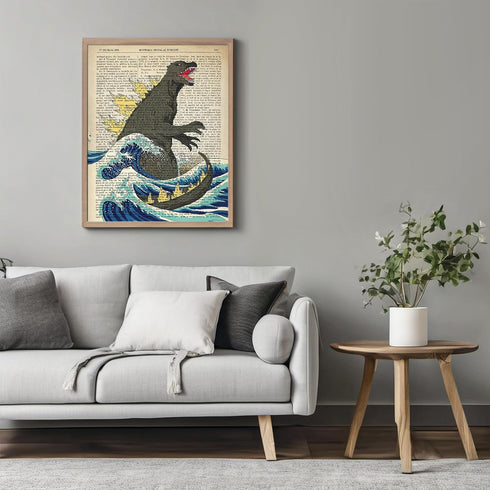 Posterizer 1 pcs-Godzilla Dictionary Poster-Great Wave Off Kanagawa-Abstract & Modern Art-Retro Art-Gift for movie lovers-Gift for Art Lovers- unf...