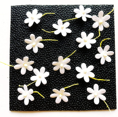 PL Set of 50 Tiny White Flowers Embellishment with Thread stem Size 0.55" Mulberry Paper Flowers Craft Supplies Scrap Booking Embellishments for s...