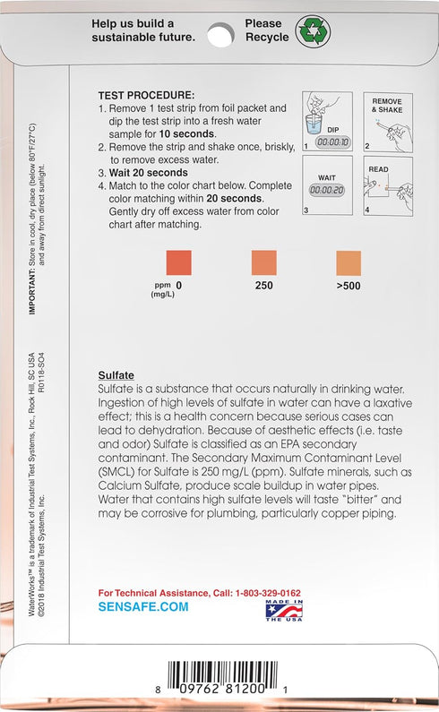 Industrial Test Systems WaterWorks 481200 Sulfate Check Test Strip, 0-400 ppm Range (Pack of 30)...