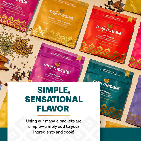 moji masala Indian Spice Kits – Palak Masala, Gobi Masala, Aloo Rasedar Spice Blend – Mixes for Authentic Indian Food at Home – Variety of Seasoni...